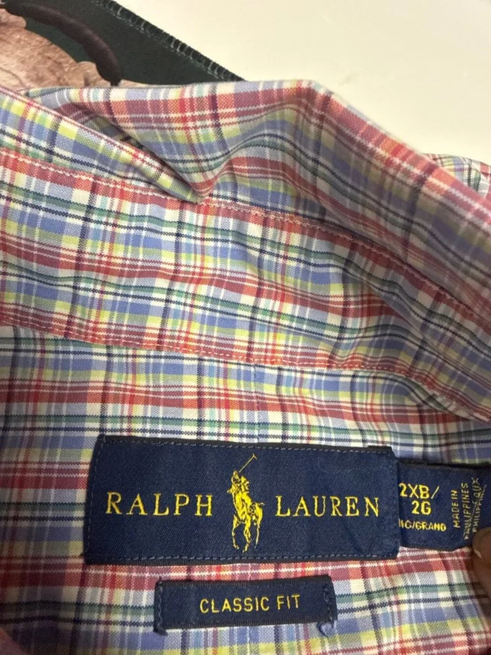 Ralph Lauren Men's 2XB Big Classic Fit Plaid Button Down Shirt Blue Red White